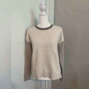 Rachel Zoe Zipper Back Color Block Tan Drop Shoulder Sweater